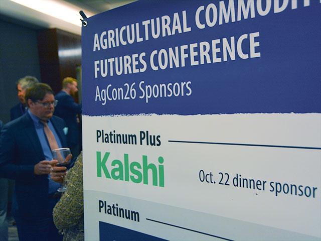 Reflecting how new markets want to tap into the futures market for physical commodities, the predictions market platform Kalshi was the top sponsor at the Commodity Futures Trading Commission's Agricultural Commodity Futures Conference in Overland Park, Kansas. Kalshi's CEO is expected to speak at the event on Friday. (DTN photo by Chris Clayton)